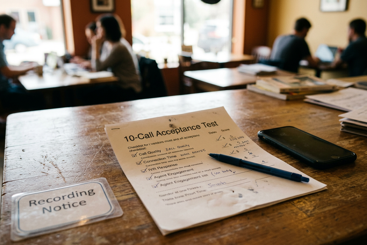 10-call acceptance test scorecard checklist for evaluating AI phone answering