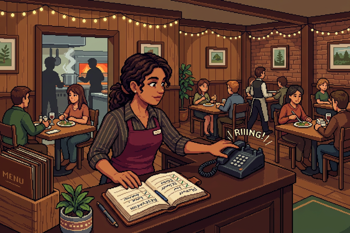 Restaurant owner overwhelmed by ringing phone during dinner rush
