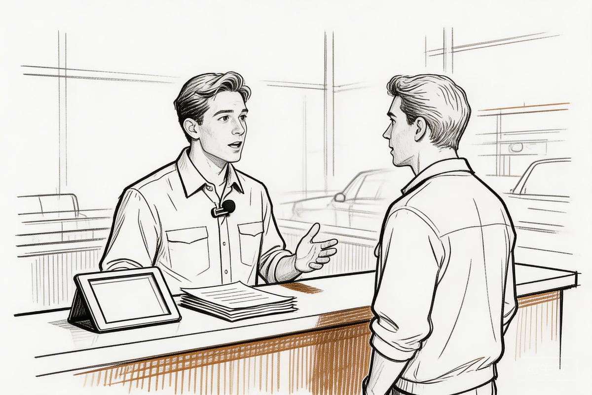 Service advisor capturing walk-in conversations with a wearable mic