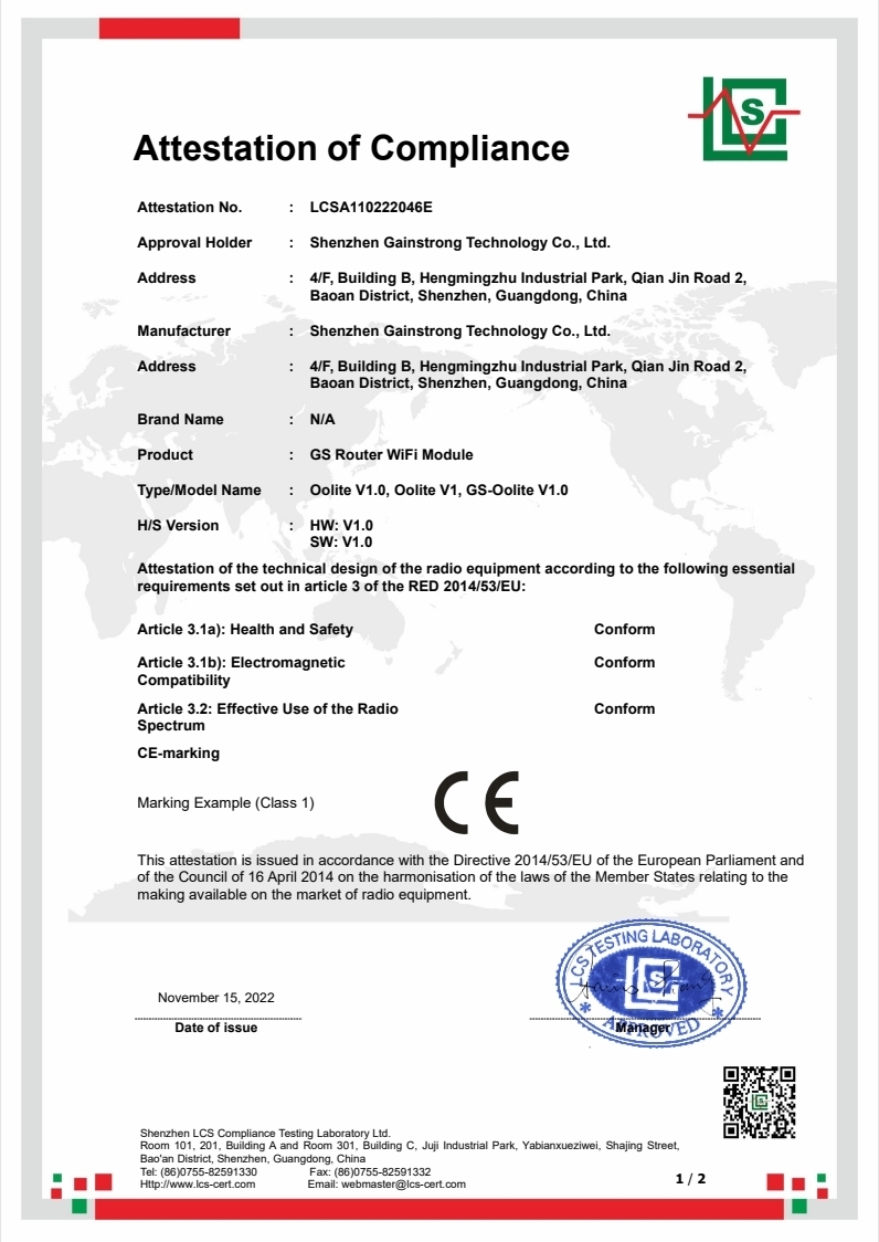CE Mark Attestation of Compliance
