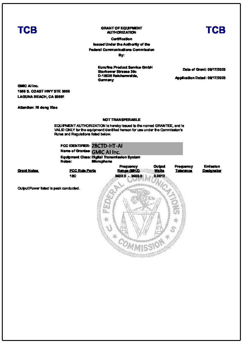FCC TCB Equipment Authorization