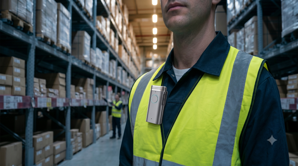 Warehouse shelves with organized inventory