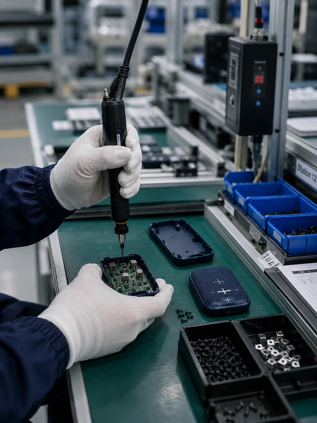 Automated SMT assembly line used for certification builds